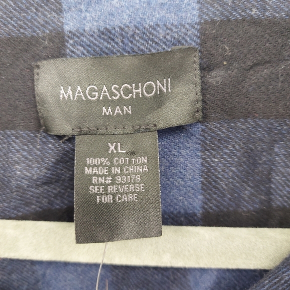 Magaschoni Buffalo Check Flannel Cotton Shirt Blue and Black Size  XL - Picture 4 of 7
